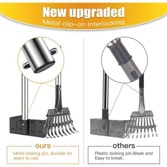 Dog Pooper Scooper Long Handle Stainless Metal Tray and Rake (Green) - Picture 6 of 7